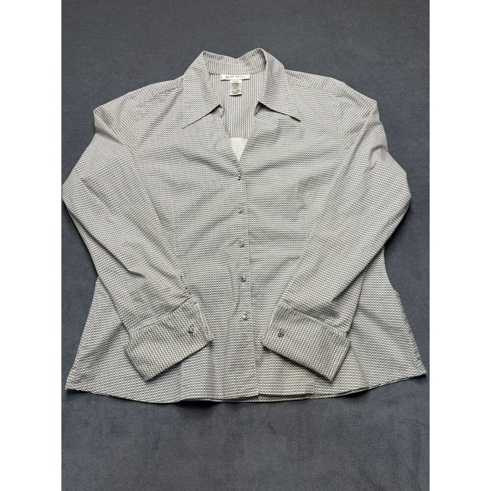 NineWest Button Down Rhinestone Cuffed Long Sleeve Purple Check Print WM Size 16